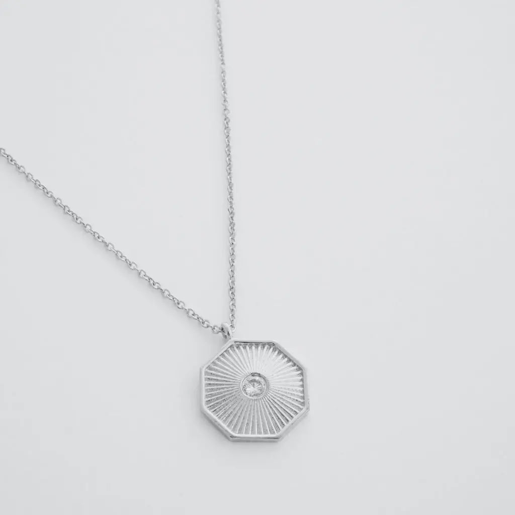 Sunbeam Octagon Crystal Pendant Necklace — Radiating Whisper Thin Chain - Necklaces
