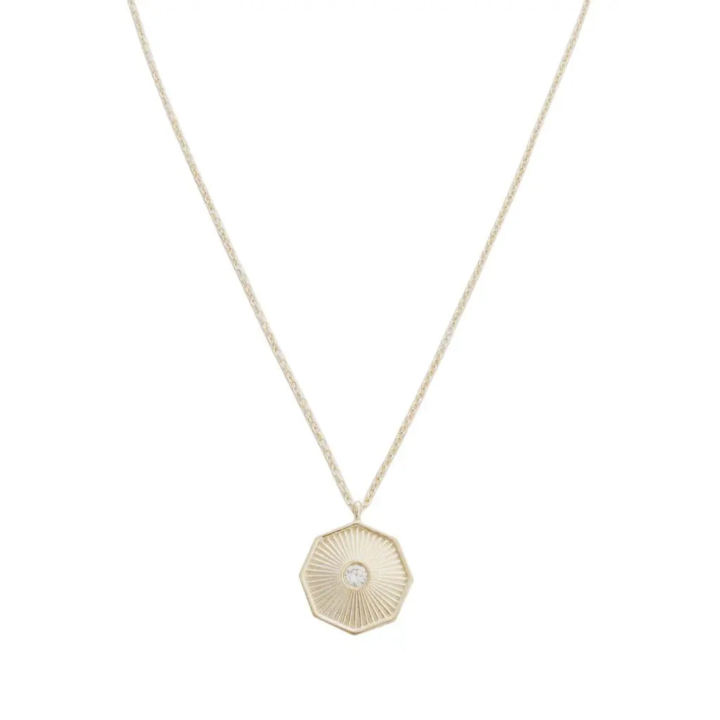 Sunbeam Octagon Crystal Pendant Necklace — Radiating Whisper Thin Chain - Necklaces