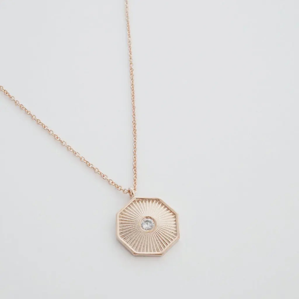 Sunbeam Octagon Crystal Pendant Necklace — Radiating Whisper Thin Chain - Necklaces