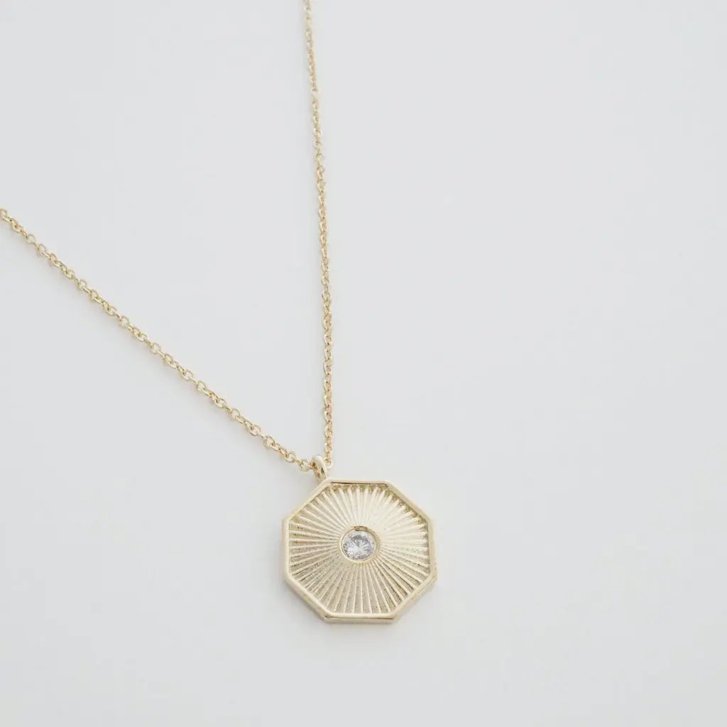 Sunbeam Octagon Crystal Pendant Necklace — Radiating Whisper Thin Chain - Necklaces