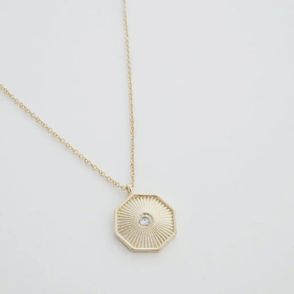 Sunbeam Octagon Crystal Pendant Necklace — Radiating Whisper Thin Chain - Necklaces