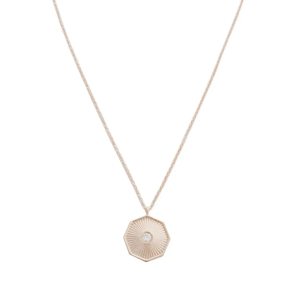 Sunbeam Octagon Crystal Pendant Necklace — Radiating Whisper Thin Chain - Necklaces