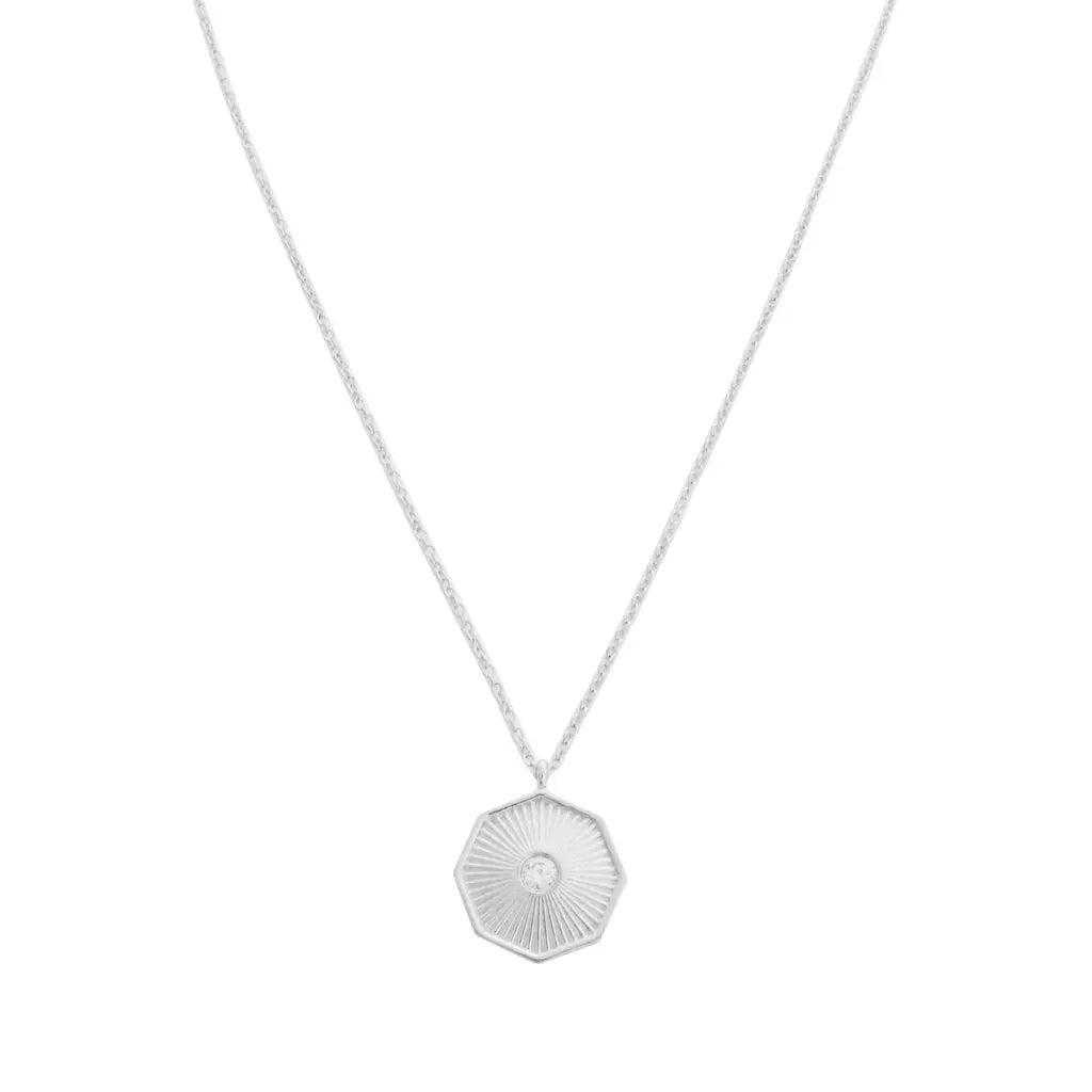 Sunbeam Octagon Crystal Pendant Necklace — Radiating Whisper Thin Chain - Necklaces