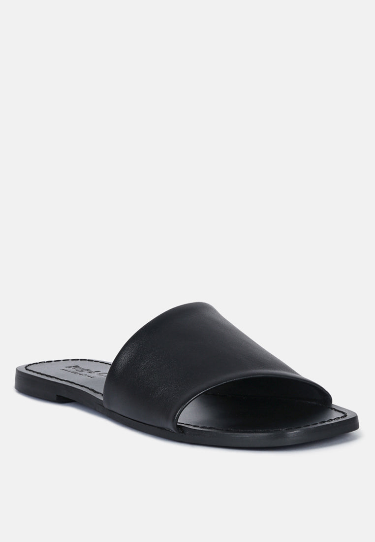 Women's Leather Slide Flat Sandals, Everyday Comfort - Sandals