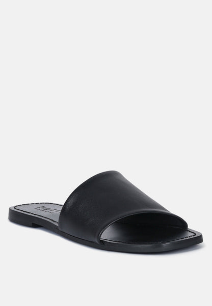 Women's Leather Slide Flat Sandals, Everyday Comfort - Sandals