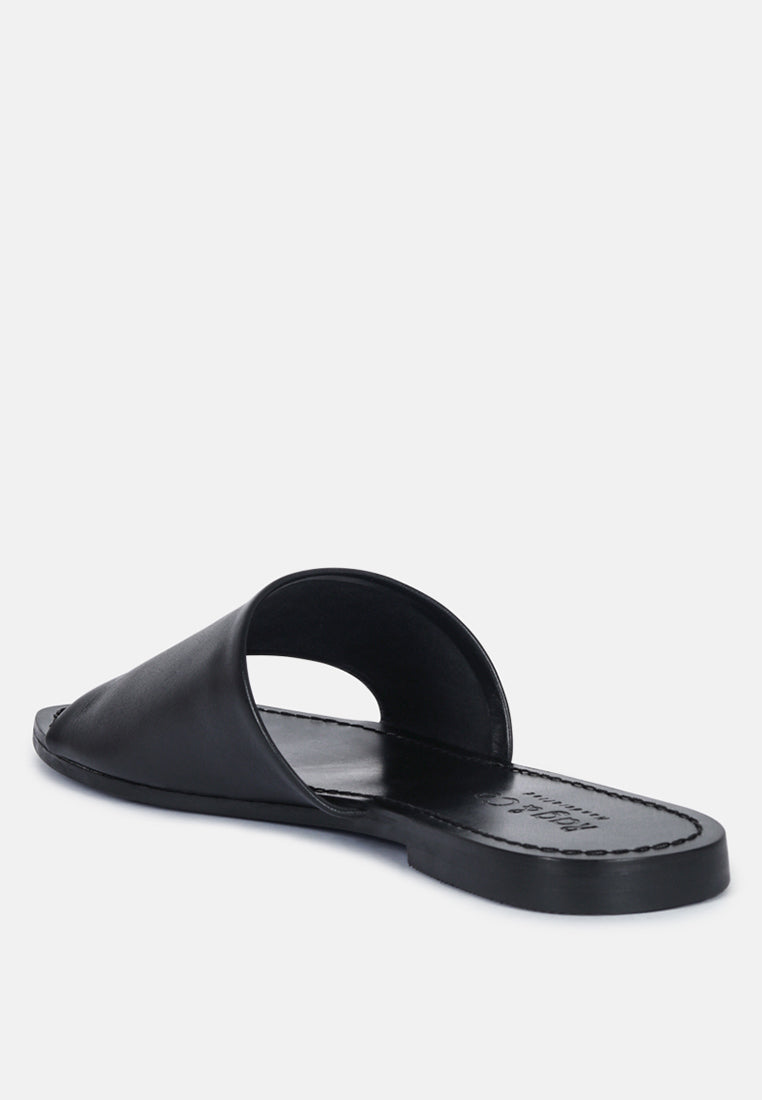 Women's Leather Slide Flat Sandals, Everyday Comfort - Sandals