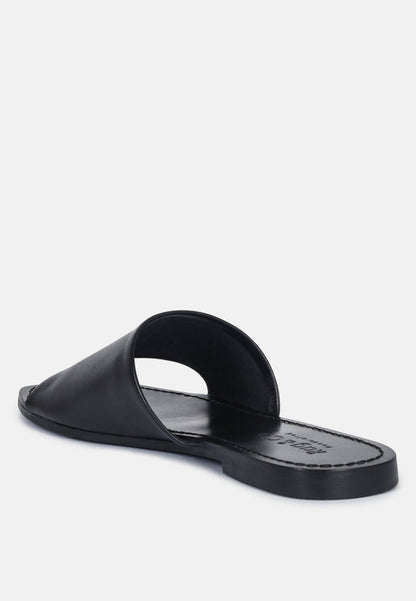 Women's Leather Slide Flat Sandals, Everyday Comfort - Sandals