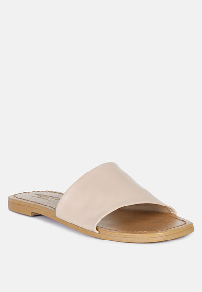 Women's Leather Slide Flat Sandals, Everyday Comfort - Sandals