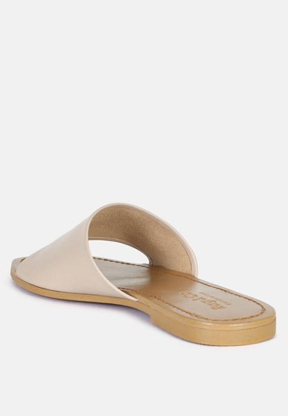 Women's Leather Slide Flat Sandals, Everyday Comfort - Sandals