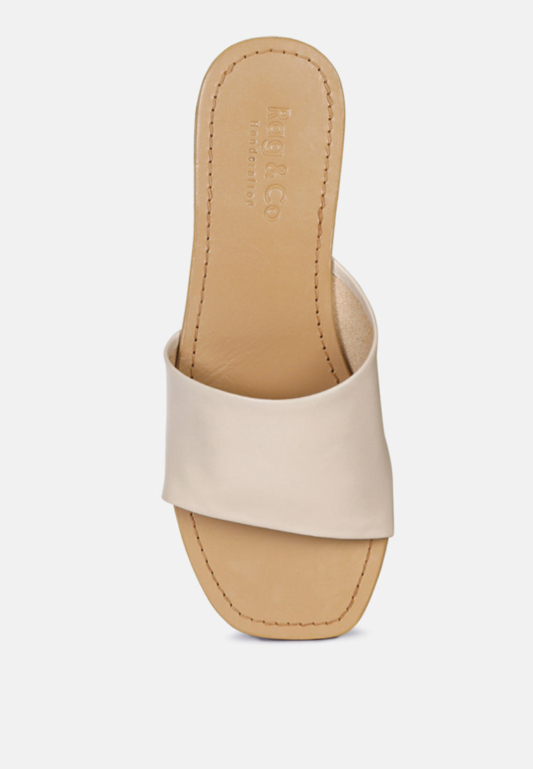 Women's Leather Slide Flat Sandals, Everyday Comfort - Sandals
