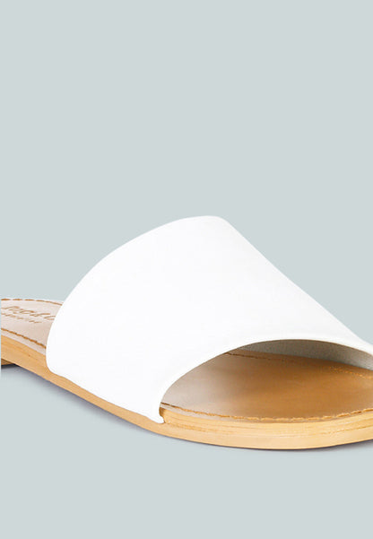 Women's Leather Slide Flat Sandals, Everyday Comfort - Sandals