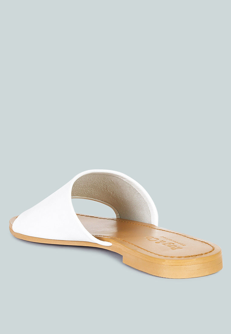 Women's Leather Slide Flat Sandals, Everyday Comfort - Sandals