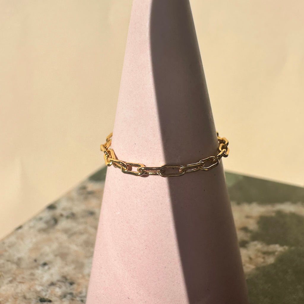 Oval Teddy Chain Stacking Ring — Flexible Fit Dainty Everyday Wear - Gold Rings