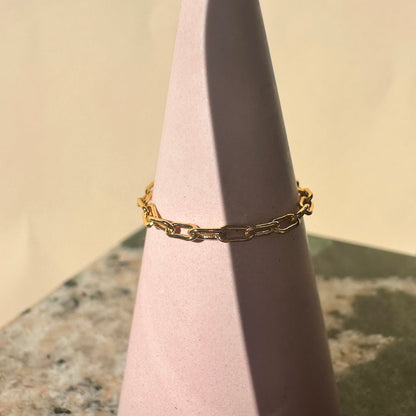 Oval Teddy Chain Stacking Ring — Flexible Fit Dainty Everyday Wear - Gold Rings