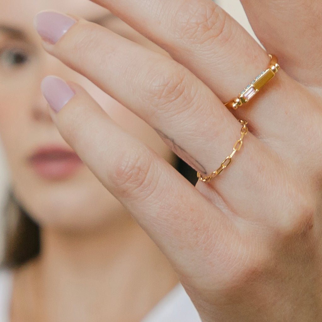 Oval Teddy Chain Stacking Ring — Flexible Fit Dainty Everyday Wear - Rings