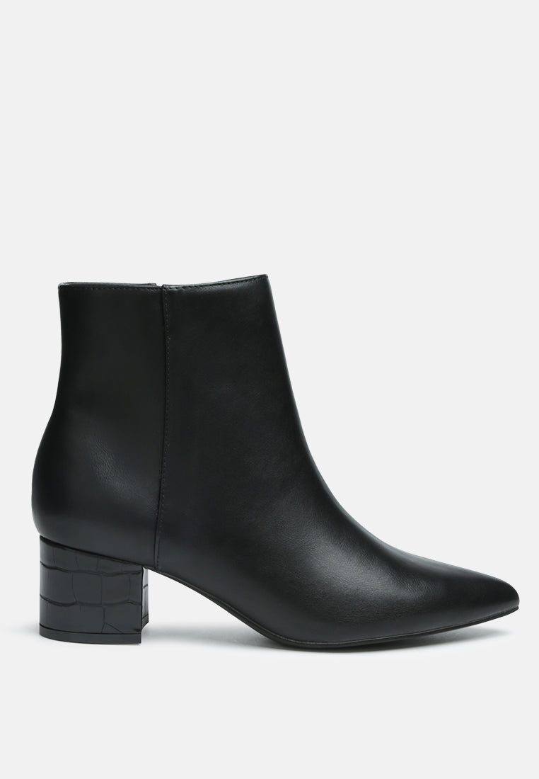 Pointed Toe Block Heel Ankle Boots Black