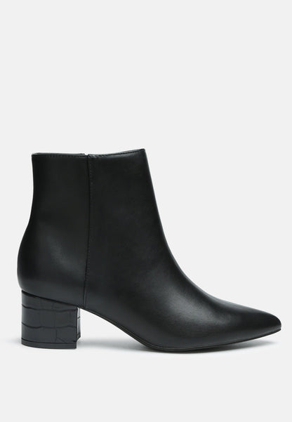 Pointed Toe Block Heel Ankle Boots Black