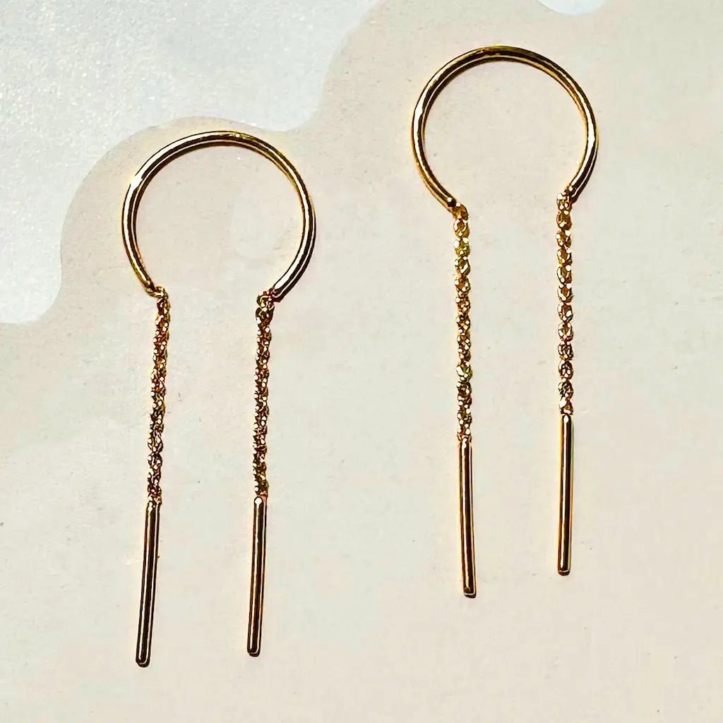 Slim Bar Threader Chime Earrings — Sculptural Minimalist Modern Drop - Earrings