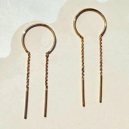 Slim Bar Threader Chime Earrings — Sculptural Minimalist Modern Drop - Earrings