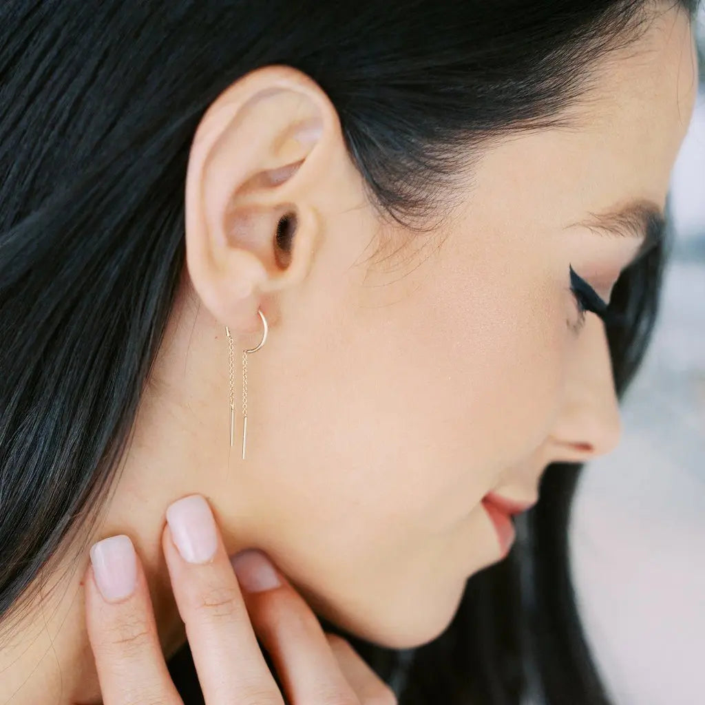 Slim Bar Threader Chime Earrings — Sculptural Minimalist Modern Drop - Earrings