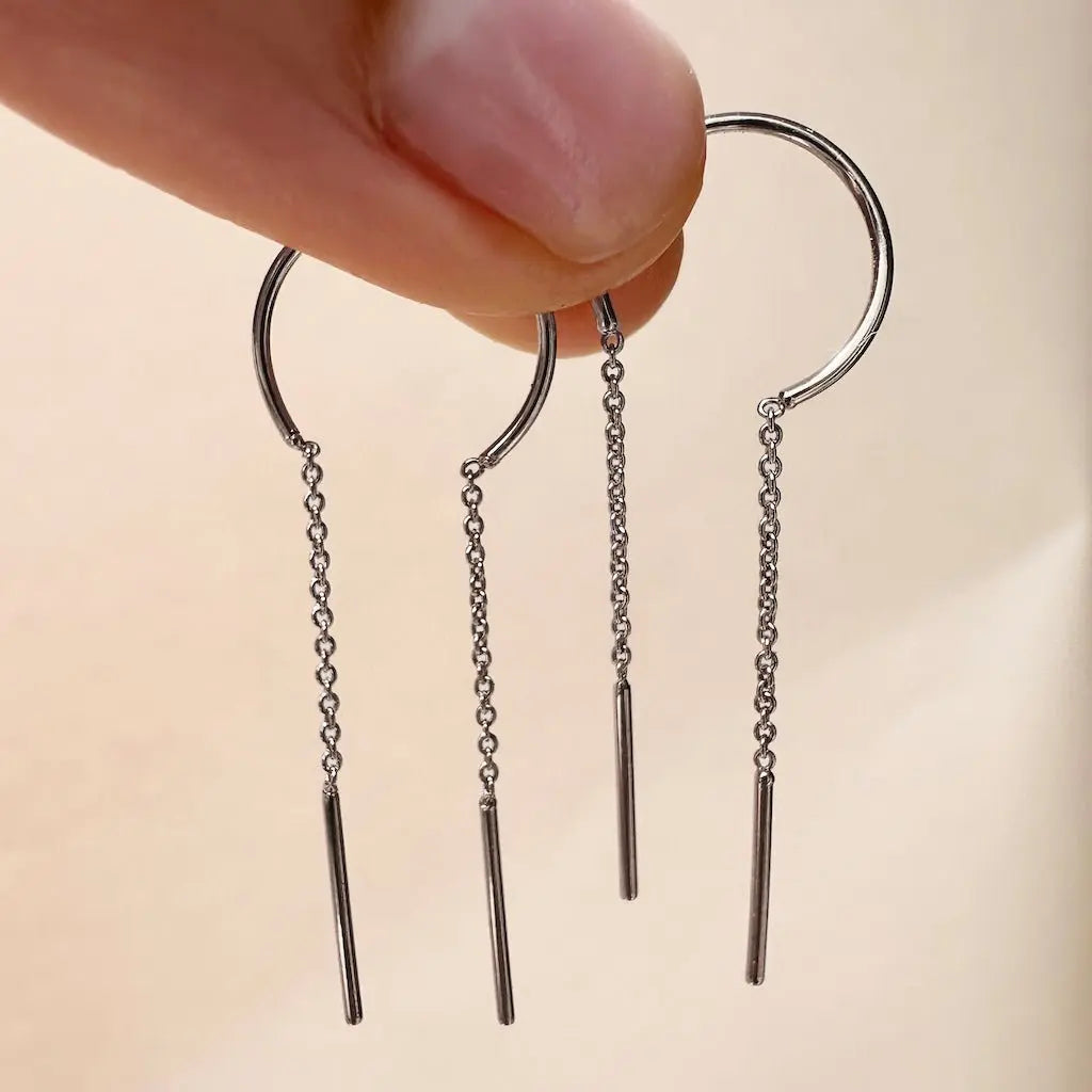 Slim Bar Threader Chime Earrings — Sculptural Minimalist Modern Drop - Earrings