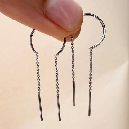 Slim Bar Threader Chime Earrings — Sculptural Minimalist Modern Drop - Earrings