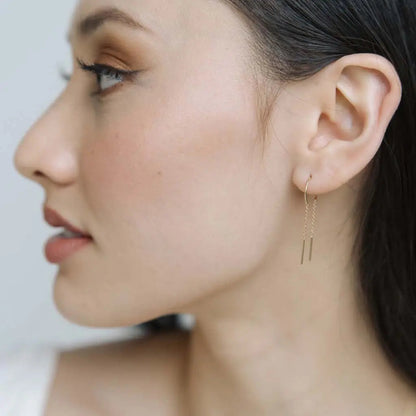 Slim Bar Threader Chime Earrings — Sculptural Minimalist Modern Drop - Earrings
