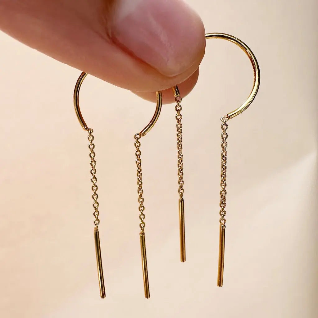 Slim Bar Threader Chime Earrings — Sculptural Minimalist Modern Drop - Earrings