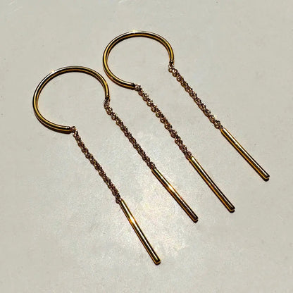Slim Bar Threader Chime Earrings — Sculptural Minimalist Modern Drop - Earrings