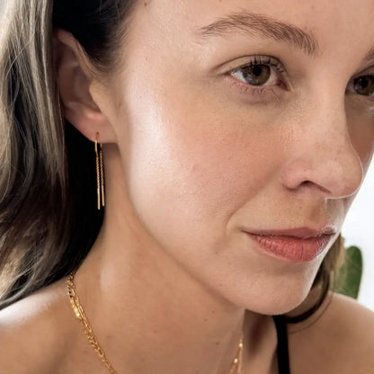Slim Bar Threader Chime Earrings — Sculptural Minimalist Modern Drop - Earrings