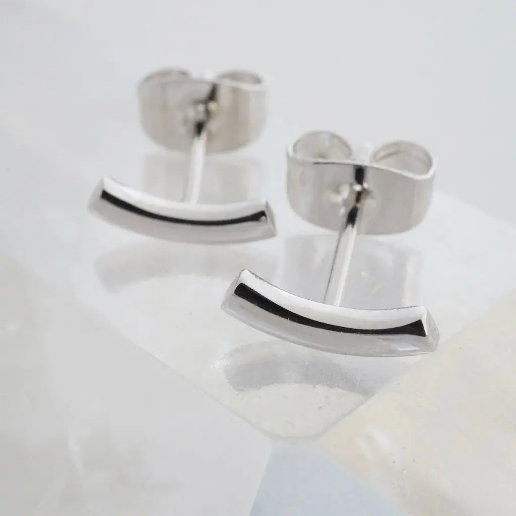Miniature Arc Stud Earrings — Sleek Minimalist 9mm Everyday Jewelry - Earrings