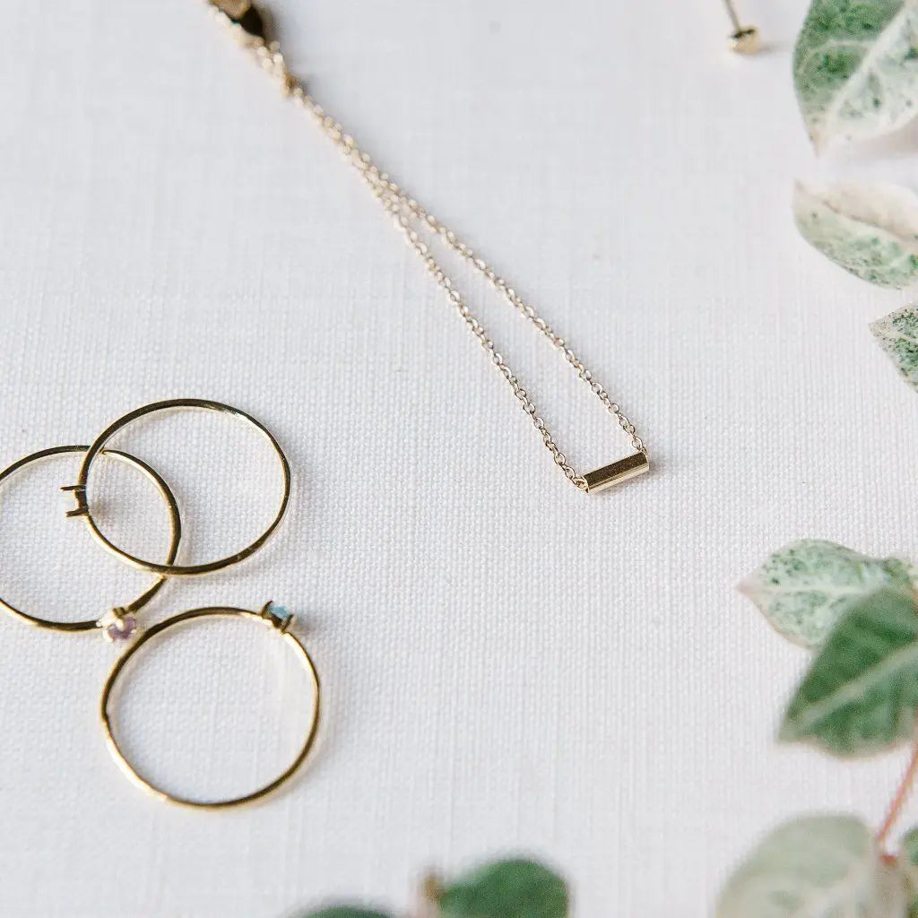 Tiny Pipe Bar Pendant Necklace — Minimalist Delicate Chain Everyday Jewelry - Necklaces