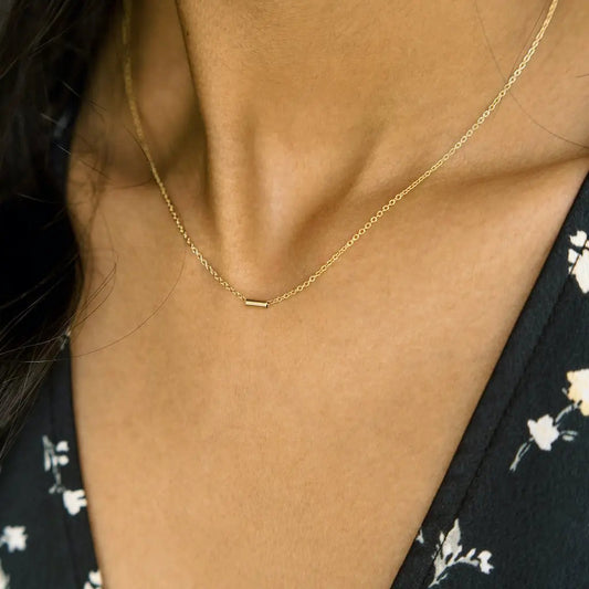 Tiny Pipe Bar Pendant Necklace — Minimalist Delicate Chain Everyday Jewelry - Necklaces