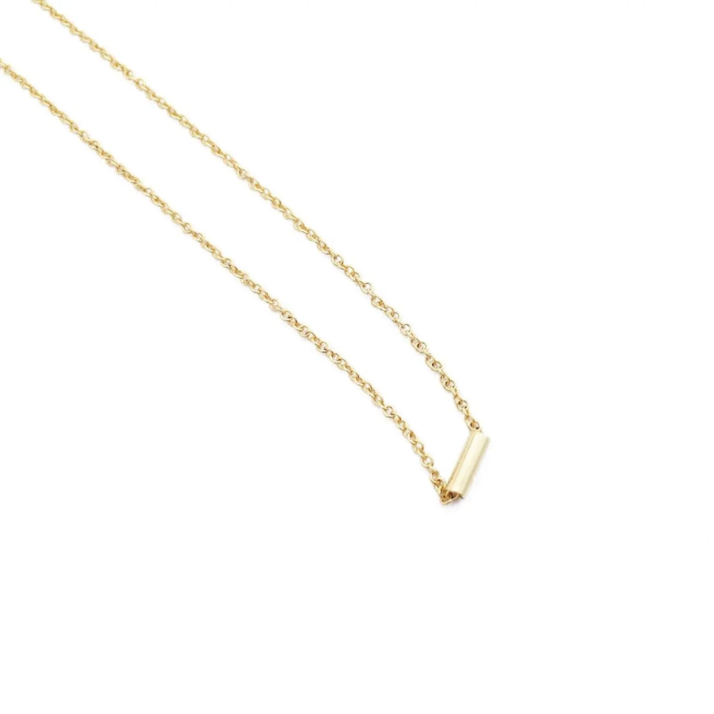 Tiny Pipe Bar Pendant Necklace — Minimalist Delicate Chain Everyday Jewelry - Necklaces