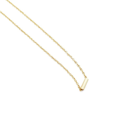 Tiny Pipe Bar Pendant Necklace — Minimalist Delicate Chain Everyday Jewelry - Necklaces