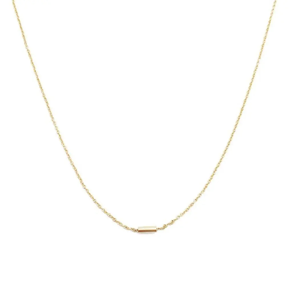 Tiny Pipe Bar Pendant Necklace — Minimalist Delicate Chain Everyday Jewelry - Gold Necklaces
