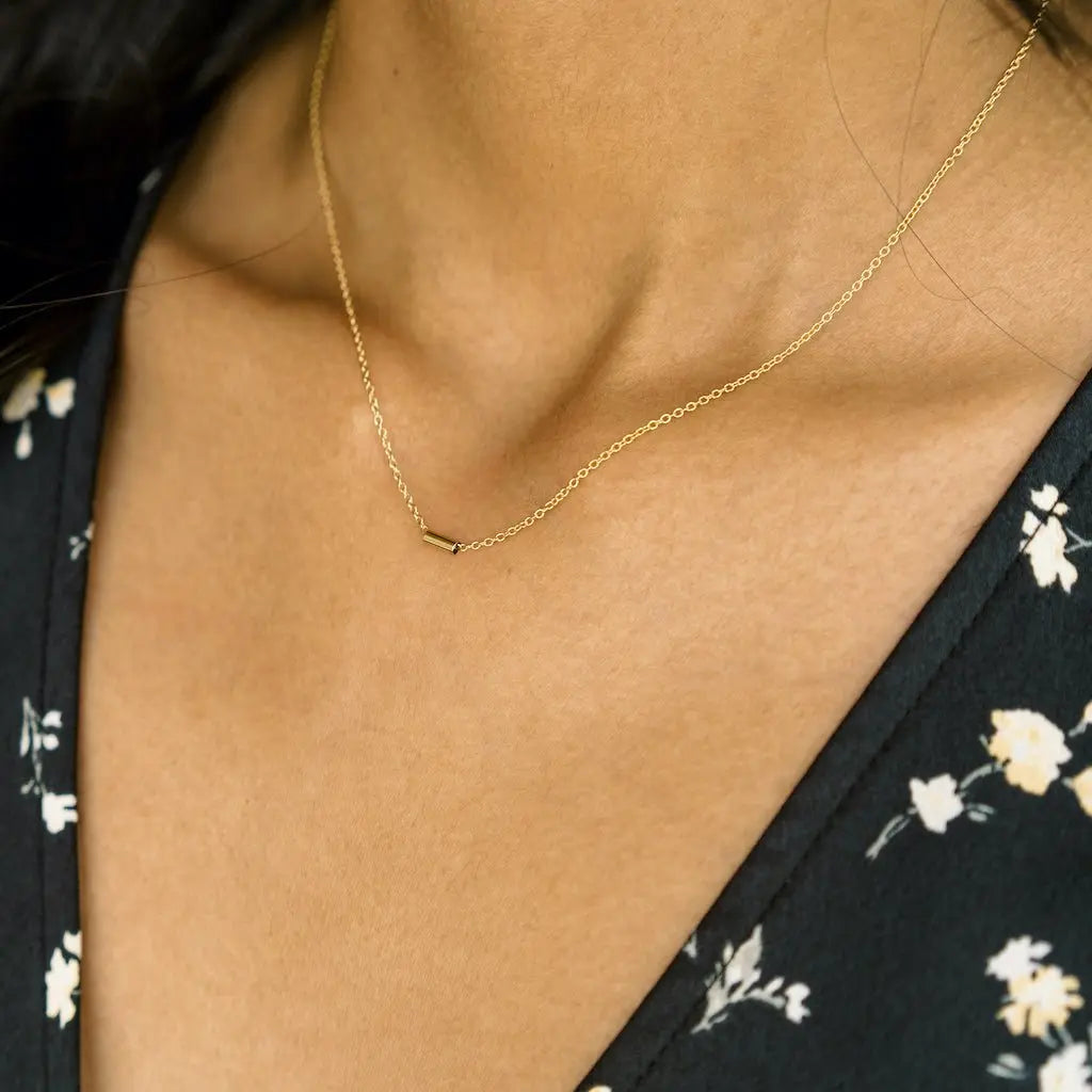 Tiny Pipe Bar Pendant Necklace — Minimalist Delicate Chain Everyday Jewelry - Necklaces
