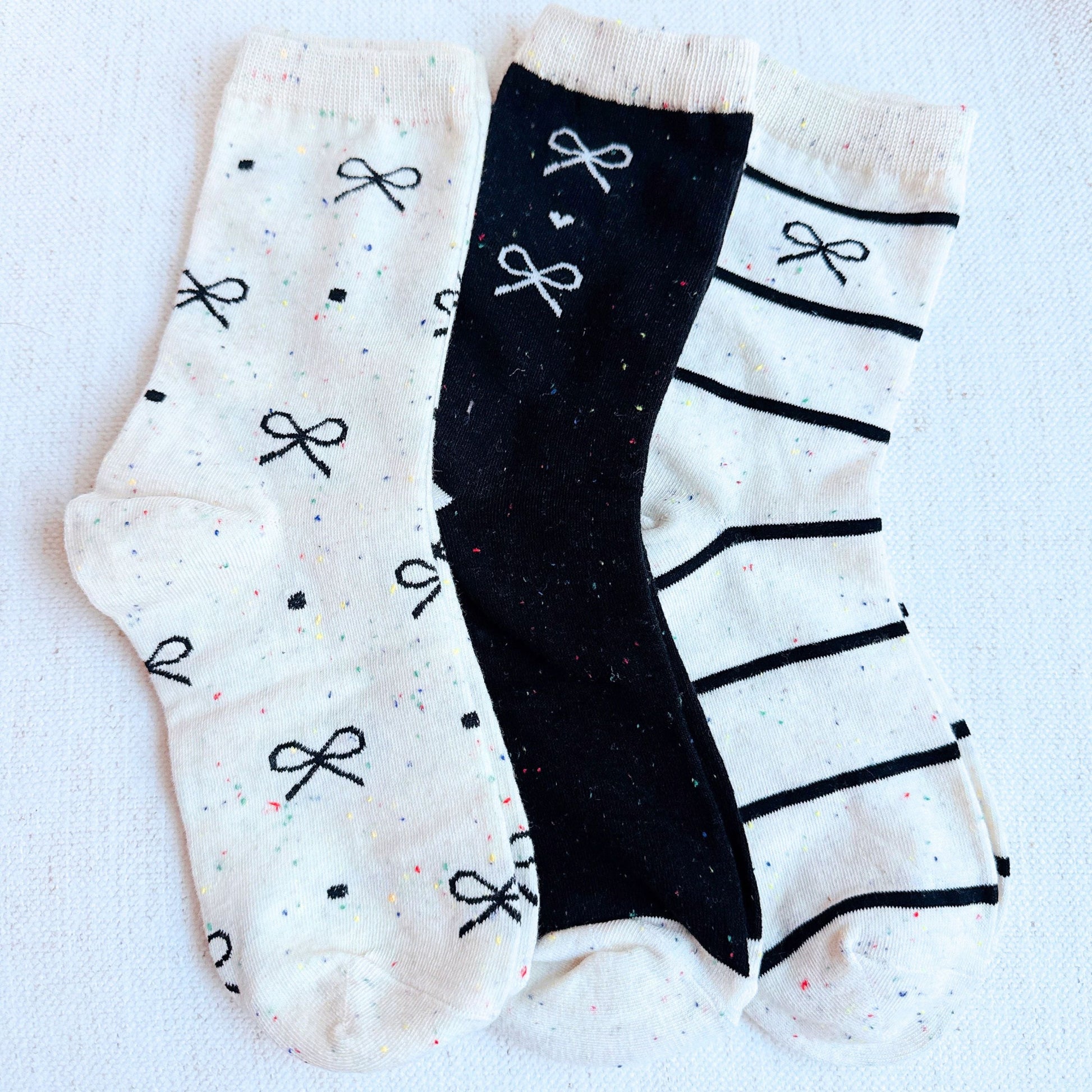 Bow Print Crew Socks 3-Pack — Mixed Chic Designs - Socks