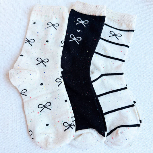 Bow Print Crew Socks 3-Pack — Mixed Chic Designs - Socks