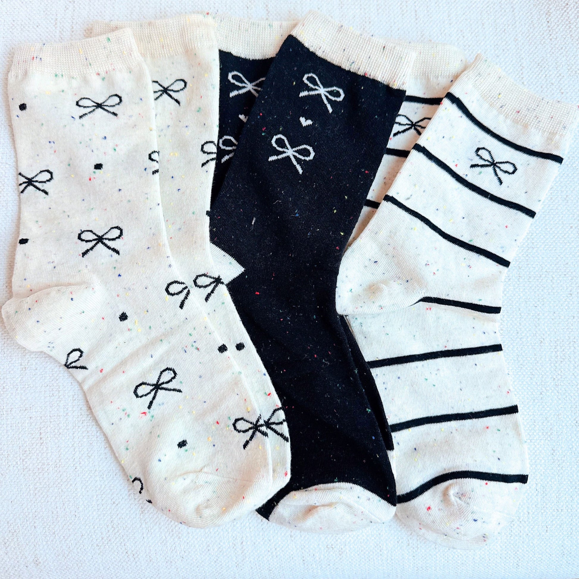 Bow Print Crew Socks 3-Pack — Mixed Chic Designs - Socks
