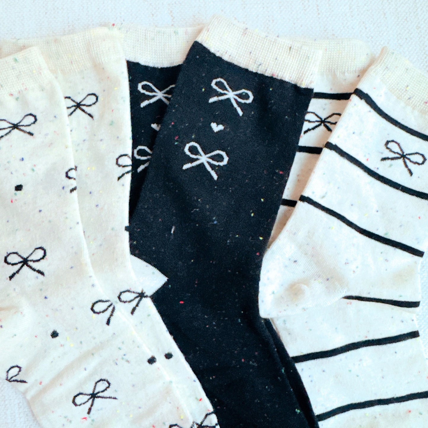 Bow Print Crew Socks 3-Pack — Mixed Chic Designs - Socks