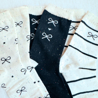 Bow Print Crew Socks 3-Pack — Mixed Chic Designs - Socks