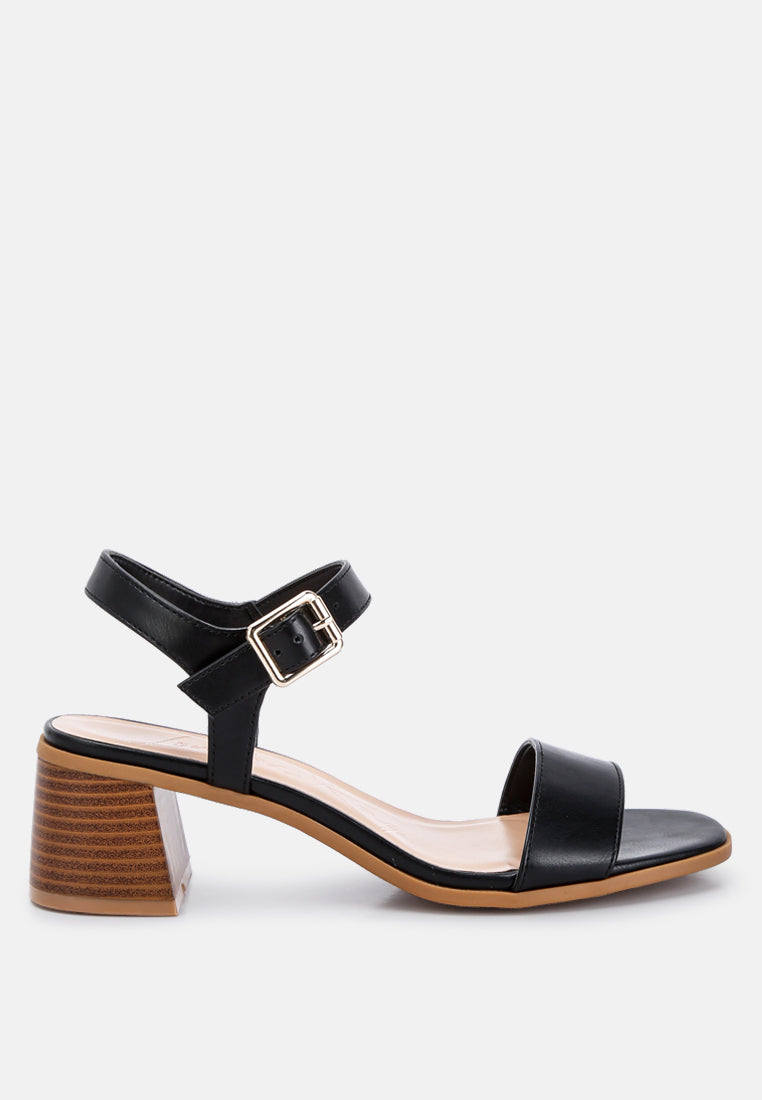 Women's Stacked Heel Sandals, Cushioned Comfort Sole - Black Sandals