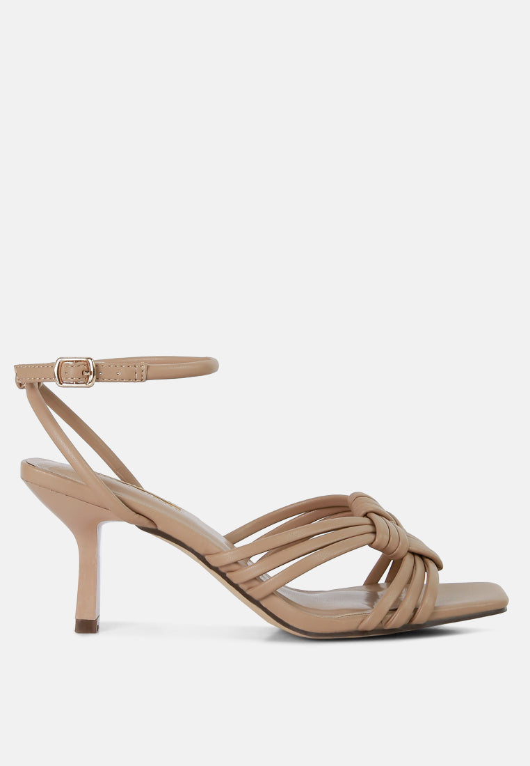 Women's Box Knot Pin Heel Sandals - Camel Sandals