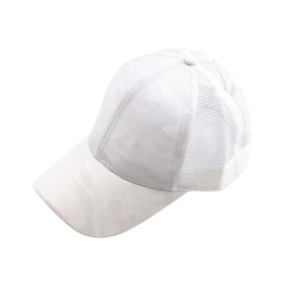 Camo Messy Bun Baseball Cap — High Ponytail Opening Snapback Mesh Back - White Baseball Caps