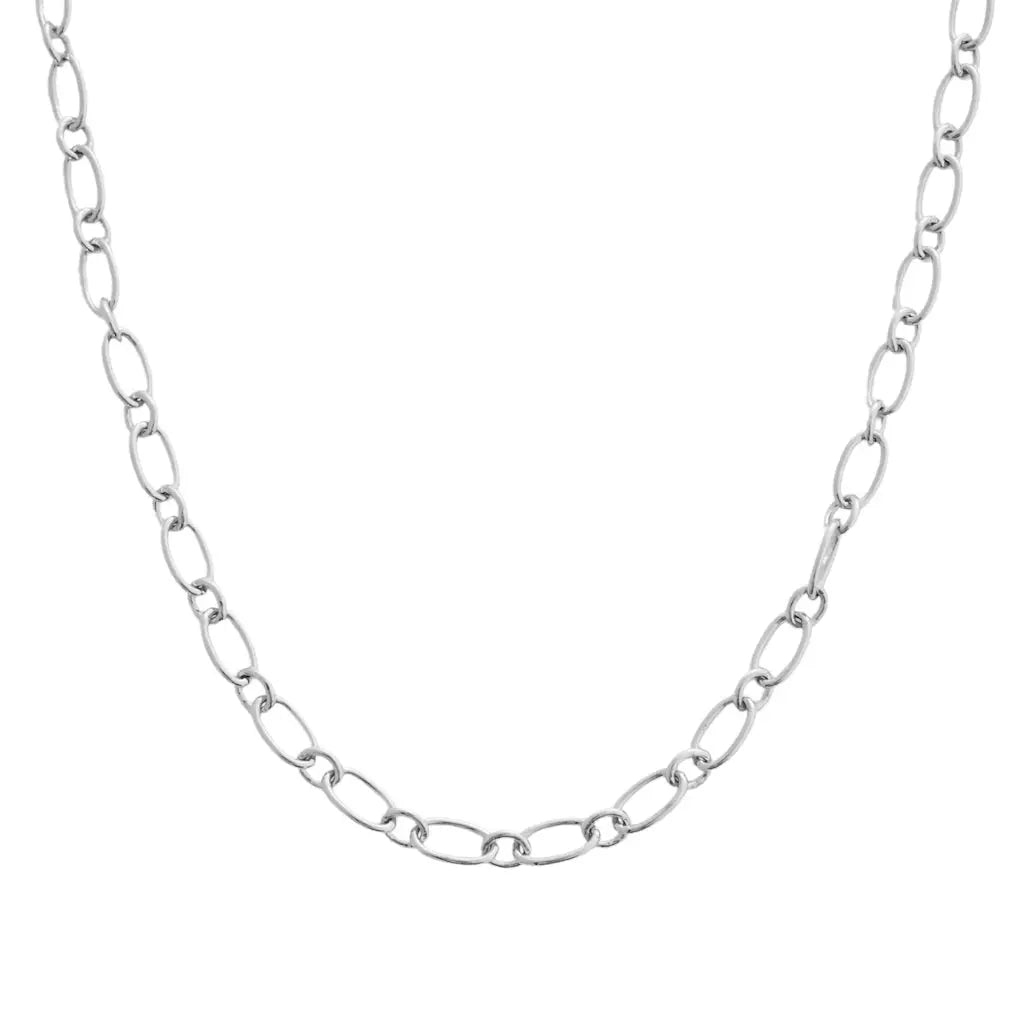 Alternating Oval Link Chain Necklace — Shimmering Bold Layering Everyday Jewelry - Silver Necklaces