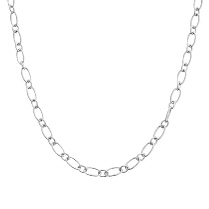 Alternating Oval Link Chain Necklace — Shimmering Bold Layering Everyday Jewelry - Silver Necklaces