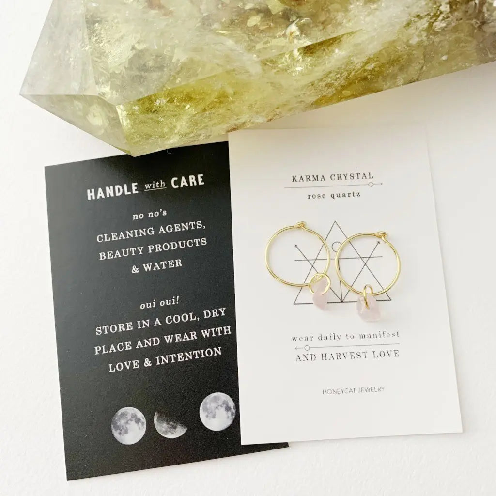 Wishing Crystal Accent Minimalist Hoop Earrings — Dainty Gemstone Drop - Earrings