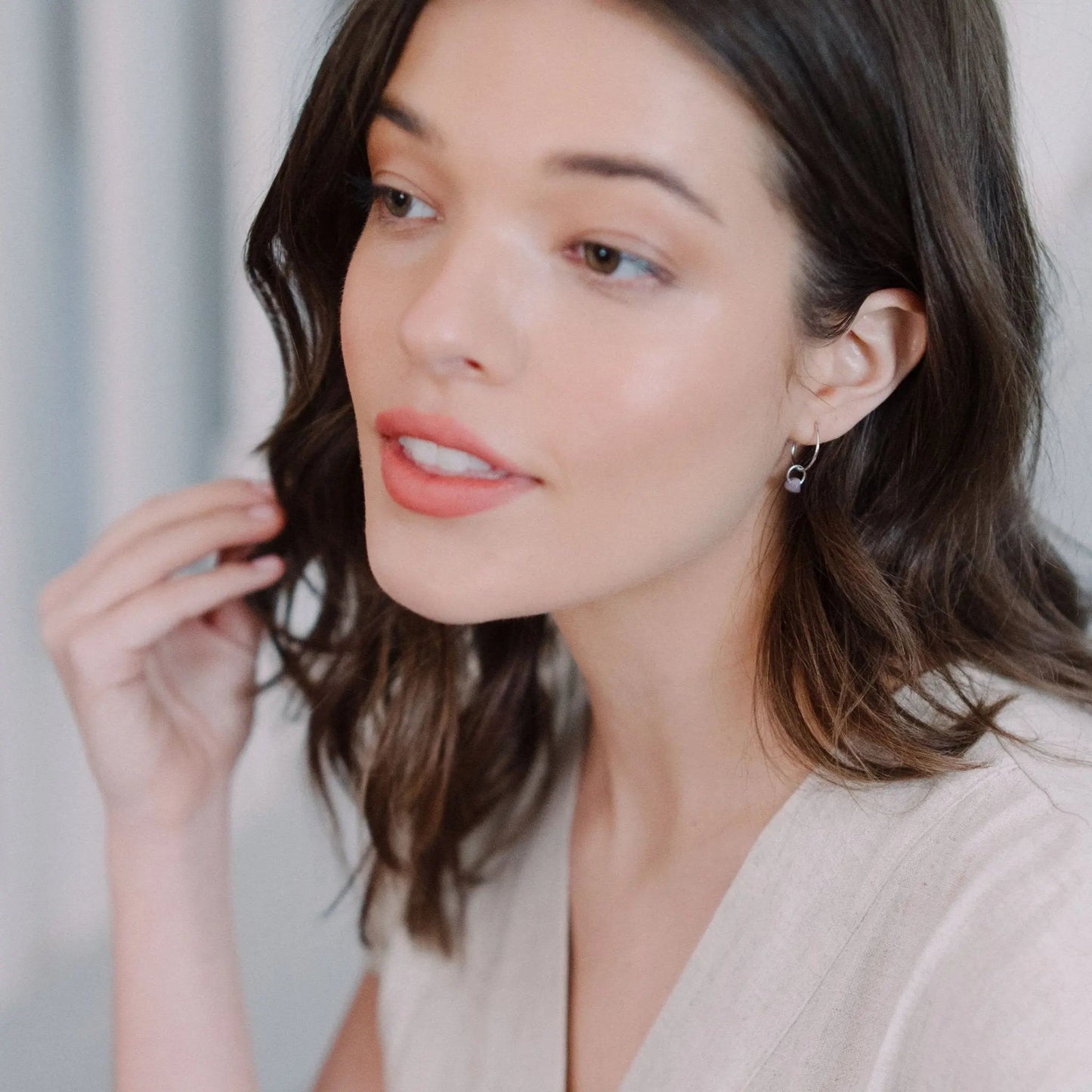 Wishing Crystal Accent Minimalist Hoop Earrings — Dainty Gemstone Drop - Earrings