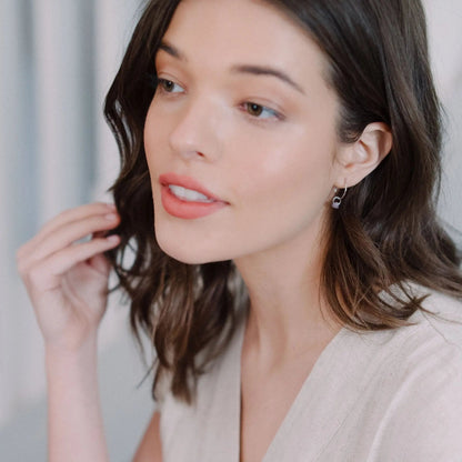Wishing Crystal Accent Minimalist Hoop Earrings — Dainty Gemstone Drop - Earrings